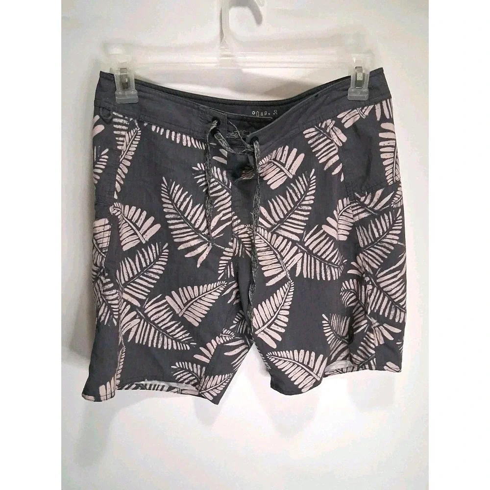 Roark Men's Sz 30 Shorey Swim Trunks Charcoal Botanical Drawstring Board Shorts